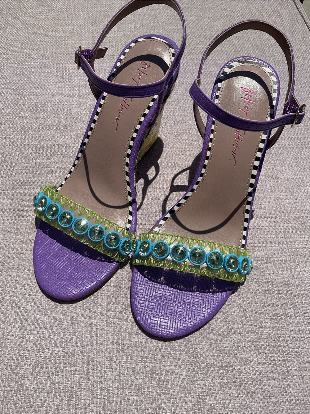 Betsey Johnson Purple Sandals with Turquoise and Lime Bead Trim